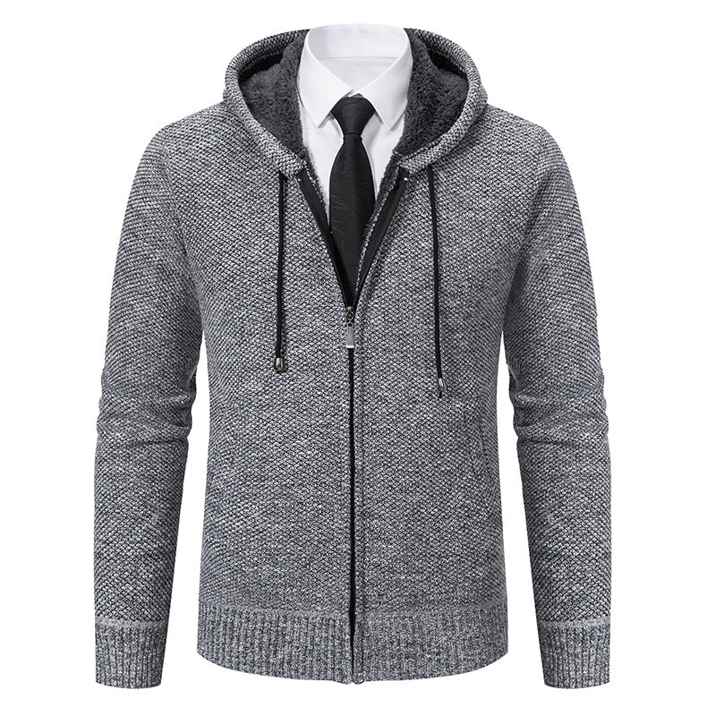 Herren modische Strickjacke mit Kapuze und elegantem Reißverschluss Heidi-Mode