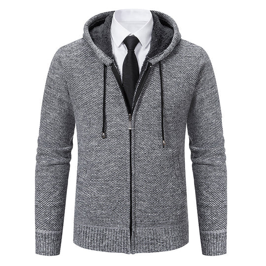 Herren modische Strickjacke mit Kapuze und elegantem Reißverschluss Heidi-Mode