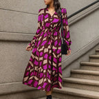 Damen Maxikleid mit knöpfen und elastischem Taillenzug R&B