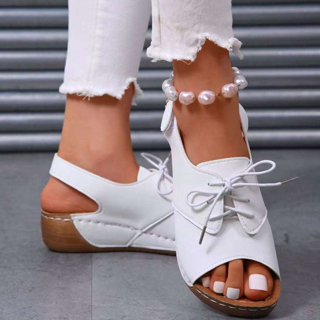 Damen lässige Slipper mit Schnürung und offenem Zehenbereich R&B
