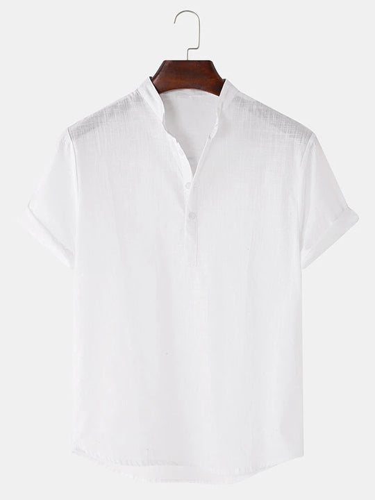 Herren Kurzarmhemd mit innovativem Henley-Ausschnitt und fließendem Material R&B