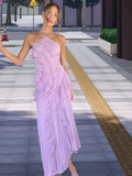 Damen Elegantes Wickelkleid mit fließendem Faltenrock und asymmetrischen Rüschendetails EB