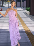 Damen Elegantes Wickelkleid mit fließendem Faltenrock und asymmetrischen Rüschendetails EB