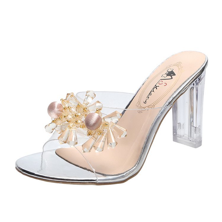 Damen-Mules mit transparentem Obermaterial und funkelndem Schmuckdetail R&B