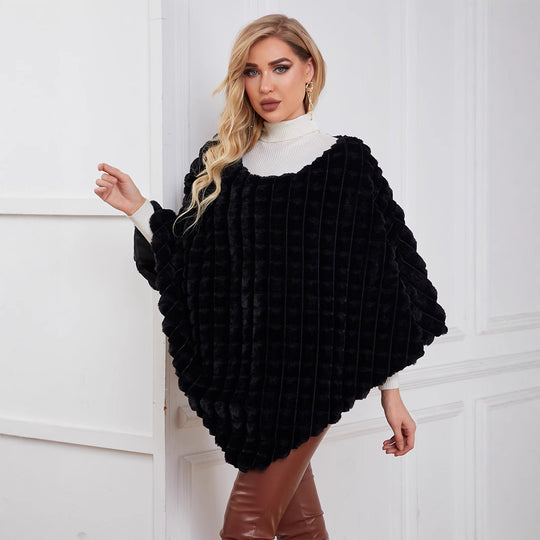 Damen Flauschiger Kunstpelzponcho mit strukturiertem Design und weichem Innenfutter R&B