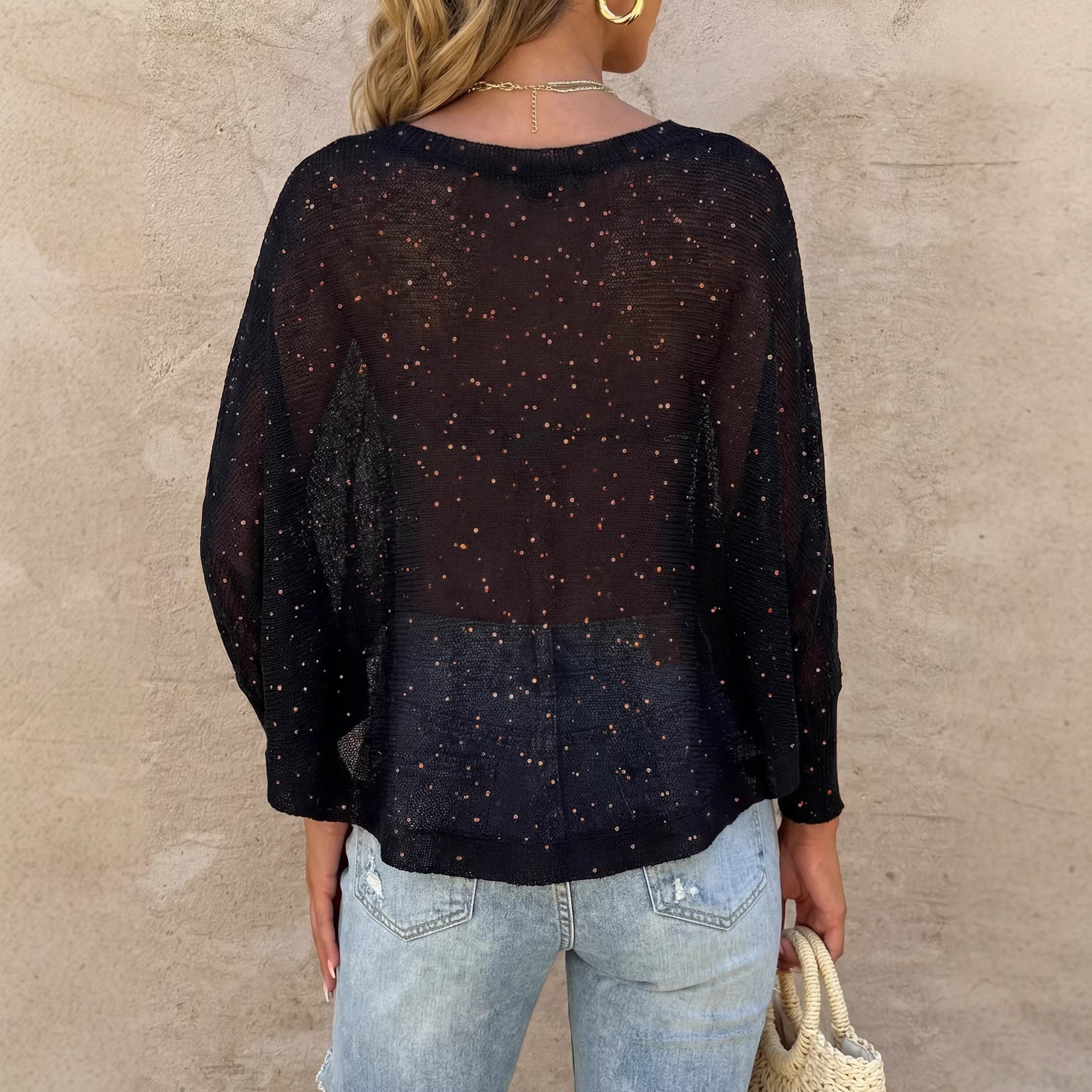Damen luftiger Strandpullover mit funkelndem Glitzer R&B