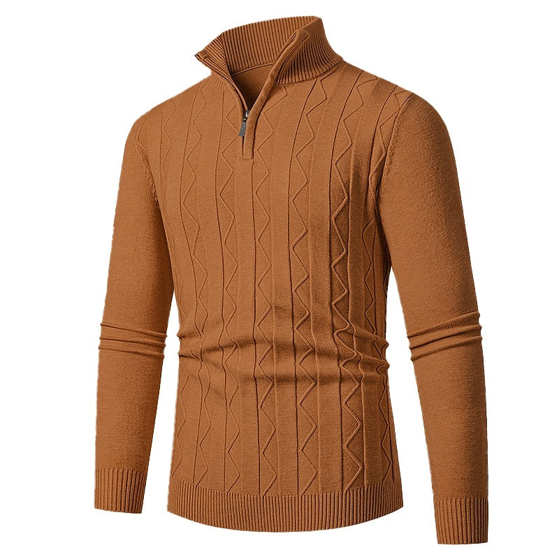 Herren leichter Strickpullover mit strukturiertem Zopfmuster und modernem Stehkragen