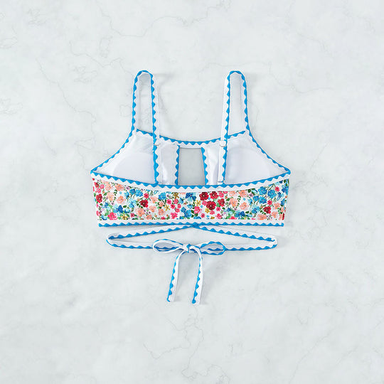 Damen Bikini-Oberteil mit floralem Design und verspielten Bindebändern R&B