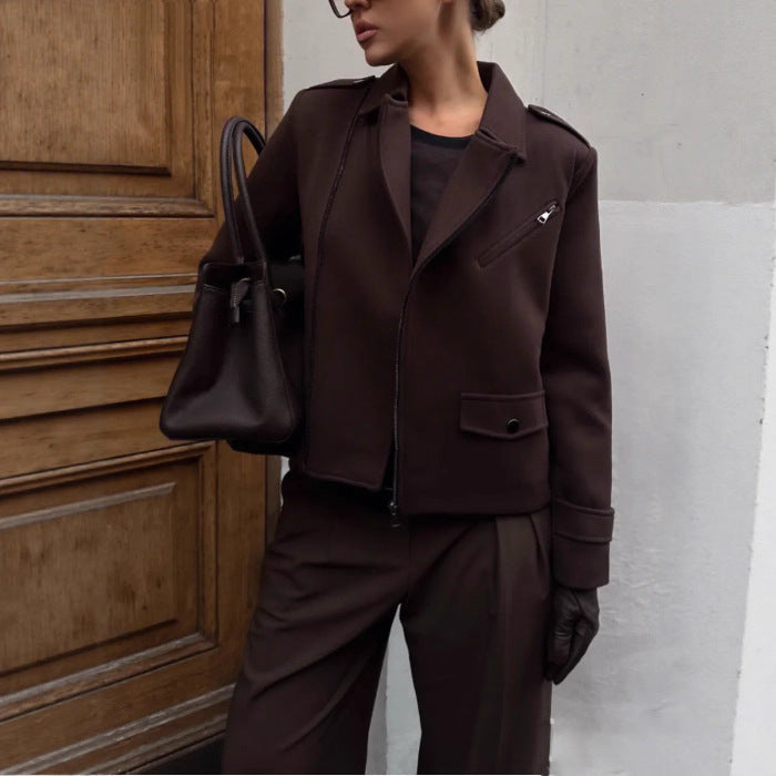 Damen modische cropped Jacke im minimalistischen Stil mit Taschen R&B