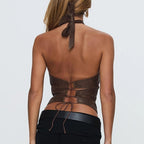Damen Oberteil aus hochwertigem Kunstleder mit raffiniertem Halter-Design R&B
