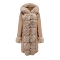 Damen modische Lange Jacke mit Kunstfellbesatz