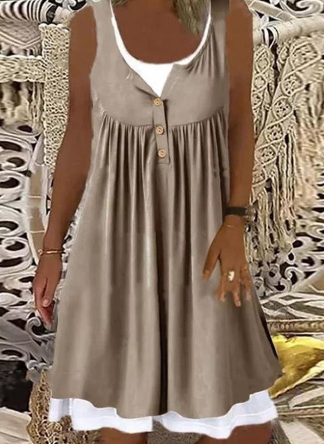 Damen Sommerliches Freizeitkleid mit dekorativen Knopfdetails und ausgestelltem Rock R&B