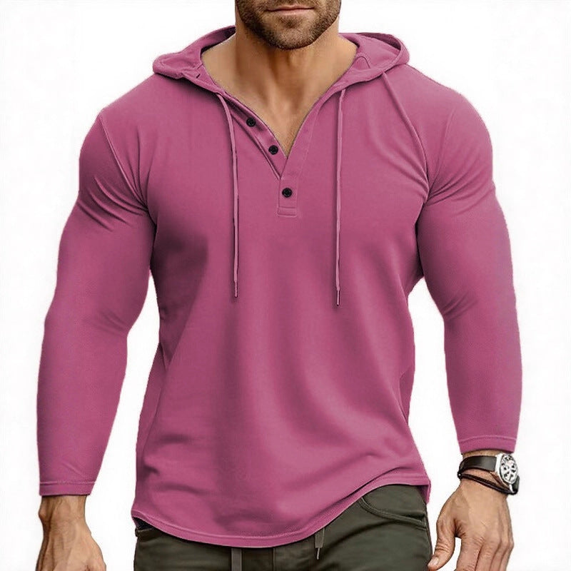 Herren Kapuzenshirt mit modernem Knopfverschluss und atmungsaktivem Stoff R&B