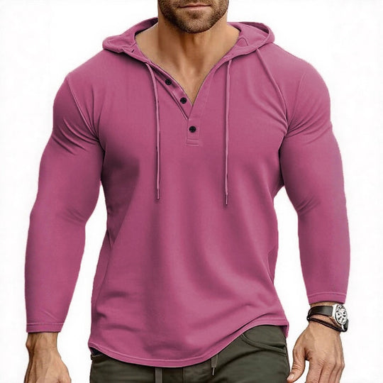 Herren Kapuzenshirt mit modernem Knopfverschluss und atmungsaktivem Stoff R&B