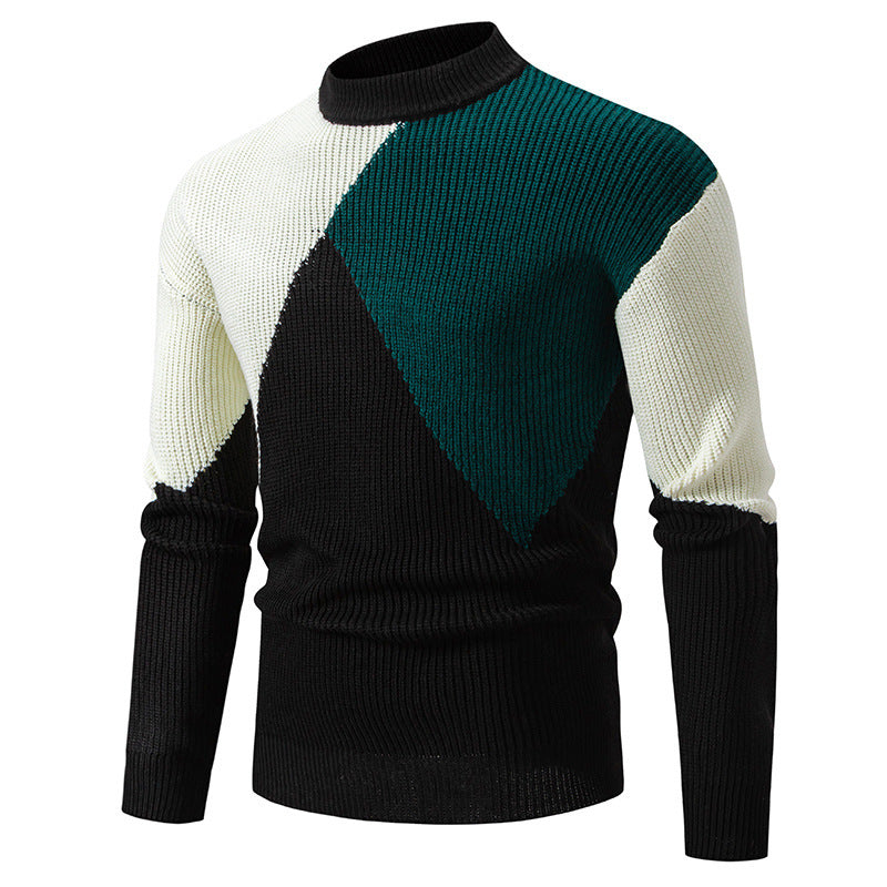 Herren modischer Rollkragenpullover mit grafischem Farbblockdesign R&B