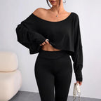 Damen lässiges Oversized Langarm-Shirt mit asymmetrischem Saum und U-Boot-Ausschnitt R&B