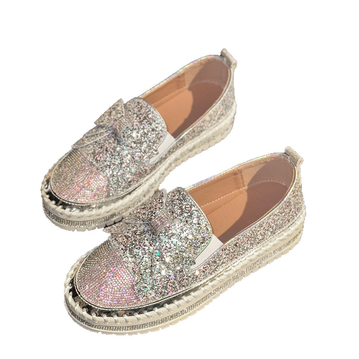 Damen Glitzernde Slip-On Sneakers mit dekorativem Schleifen-Detail R&B