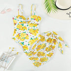 Damen Einteiler Badeanzug mit elegantem Wickelrock und floralem Muster R&B
