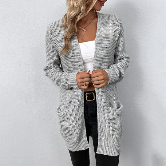Damen lässige Strickjacke mit tiefen Taschen und offenem Schnitt R&B