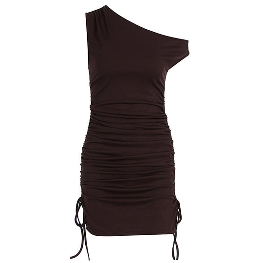 Damen figurbetontes One-Shoulder Kleid mit seitlichen Rüschen R&B