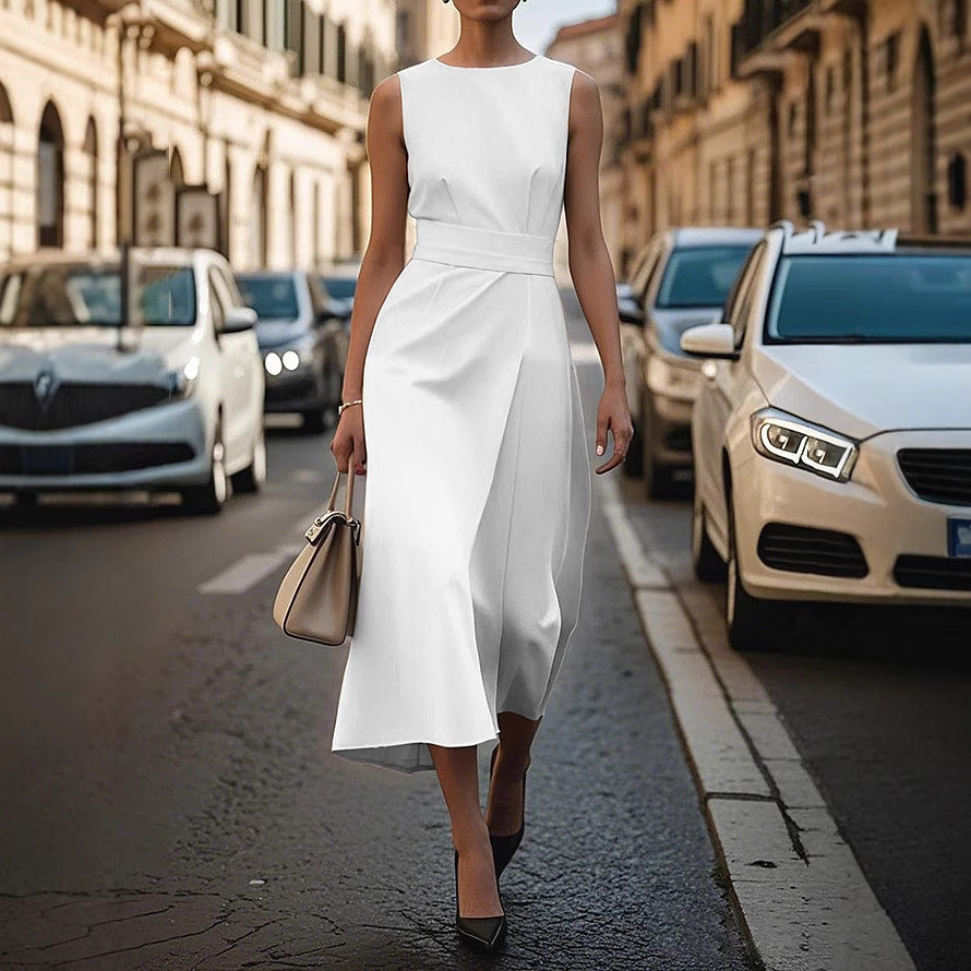 Damen elegantes Maxikleid mit figurbetonter Silhouette und seitlichem Schlitz R&B