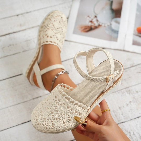 Damen elegante Espadrilles mit floraler Häkeloptik R&B