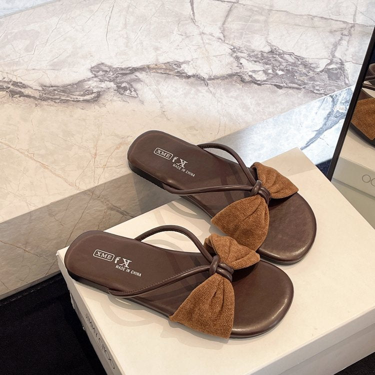 Damen elegante Riemchen-Sandalen mit großem Schleifenakzent R&B