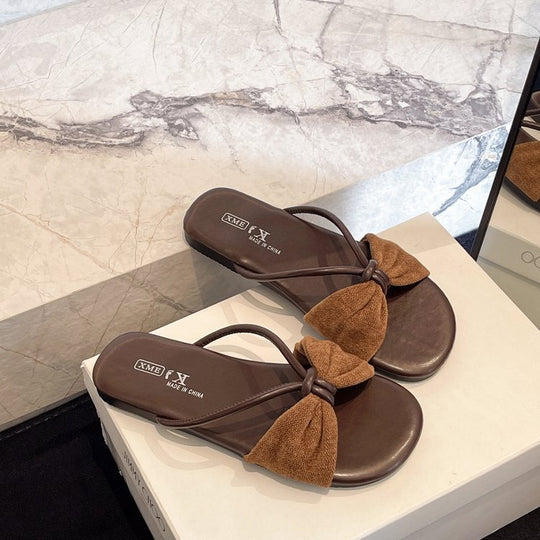 Damen elegante Riemchen-Sandalen mit großem Schleifenakzent R&B