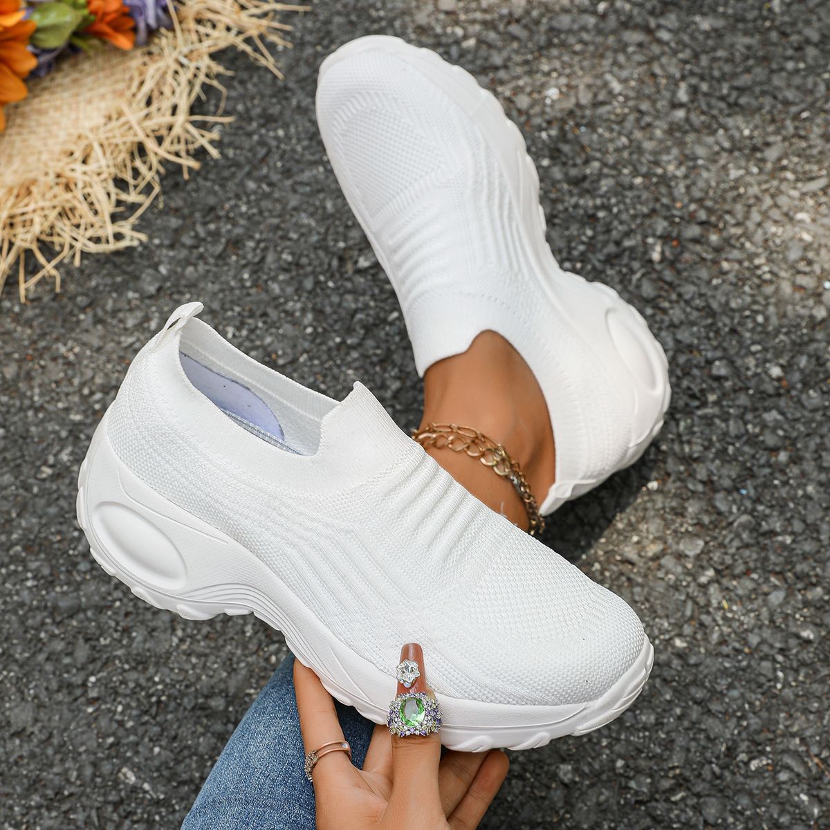 Damen Komfortable Slip-On Sneakers mit atmungsaktivem Mesh-