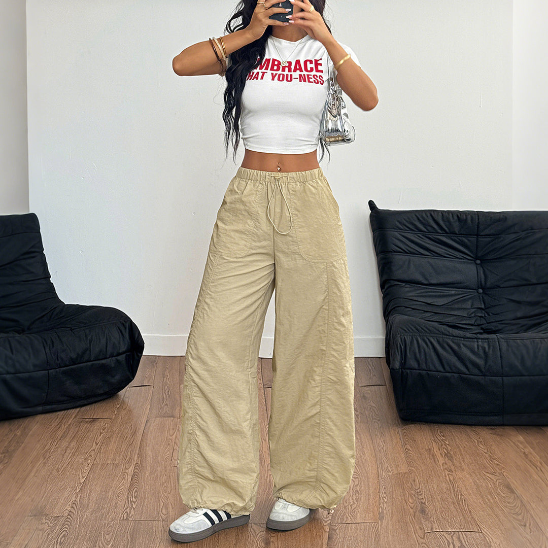 Damen Weite Leinenhose mit elastischem Bund und seitlichen Taschen R&B