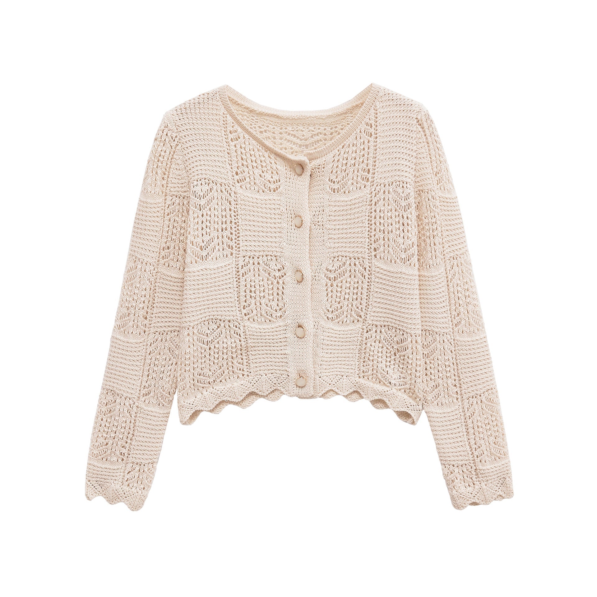 Damen Strickjacke mit filigranem Lochmuster und dekorativen Knöpfen R&B