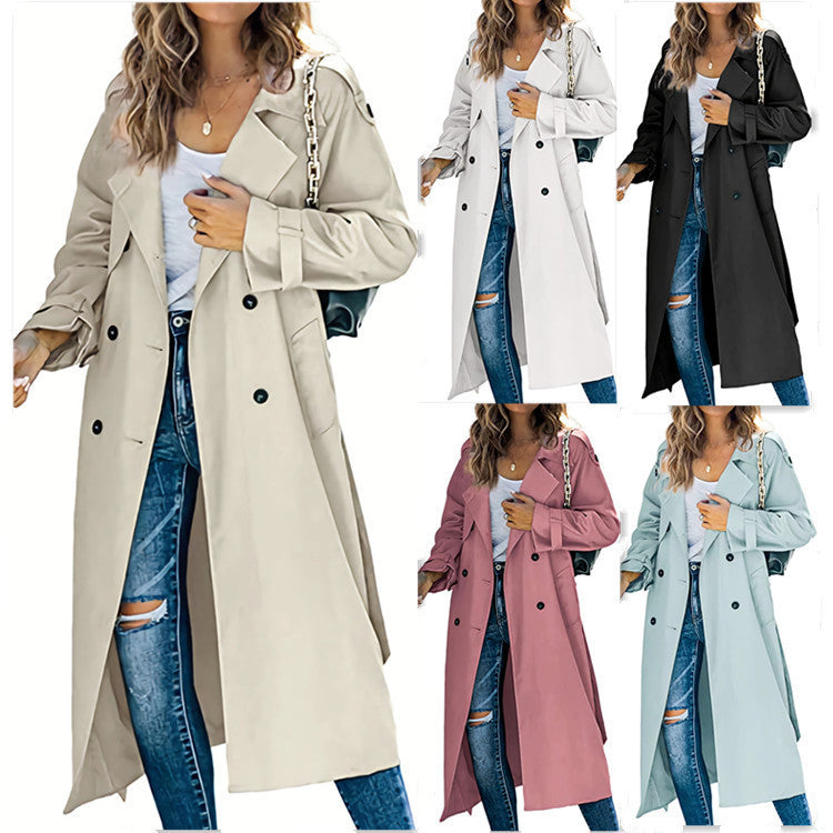 Damen Trenchcoat aus leichtem, atmungsaktivem Stoff mit doppelter Knopfreihe und seitlichen Taschen R&B