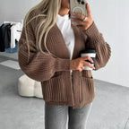 Damen Strickjacke mit strukturierter Oberfläche und voluminösen Ärmeln R&B