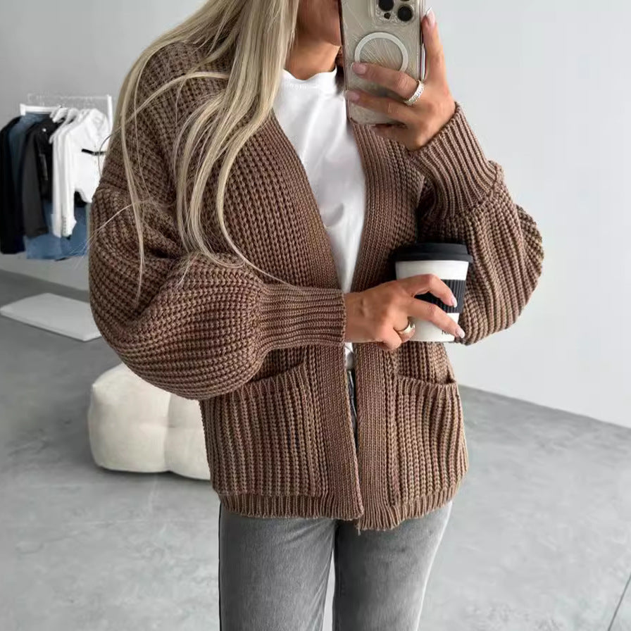 Damen Strickjacke mit strukturierter Oberfläche und voluminösen Ärmeln R&B