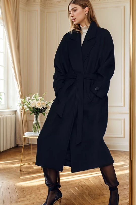 Damen eleganter Übermantel mit weitem Schnitt und Gürtel R&B