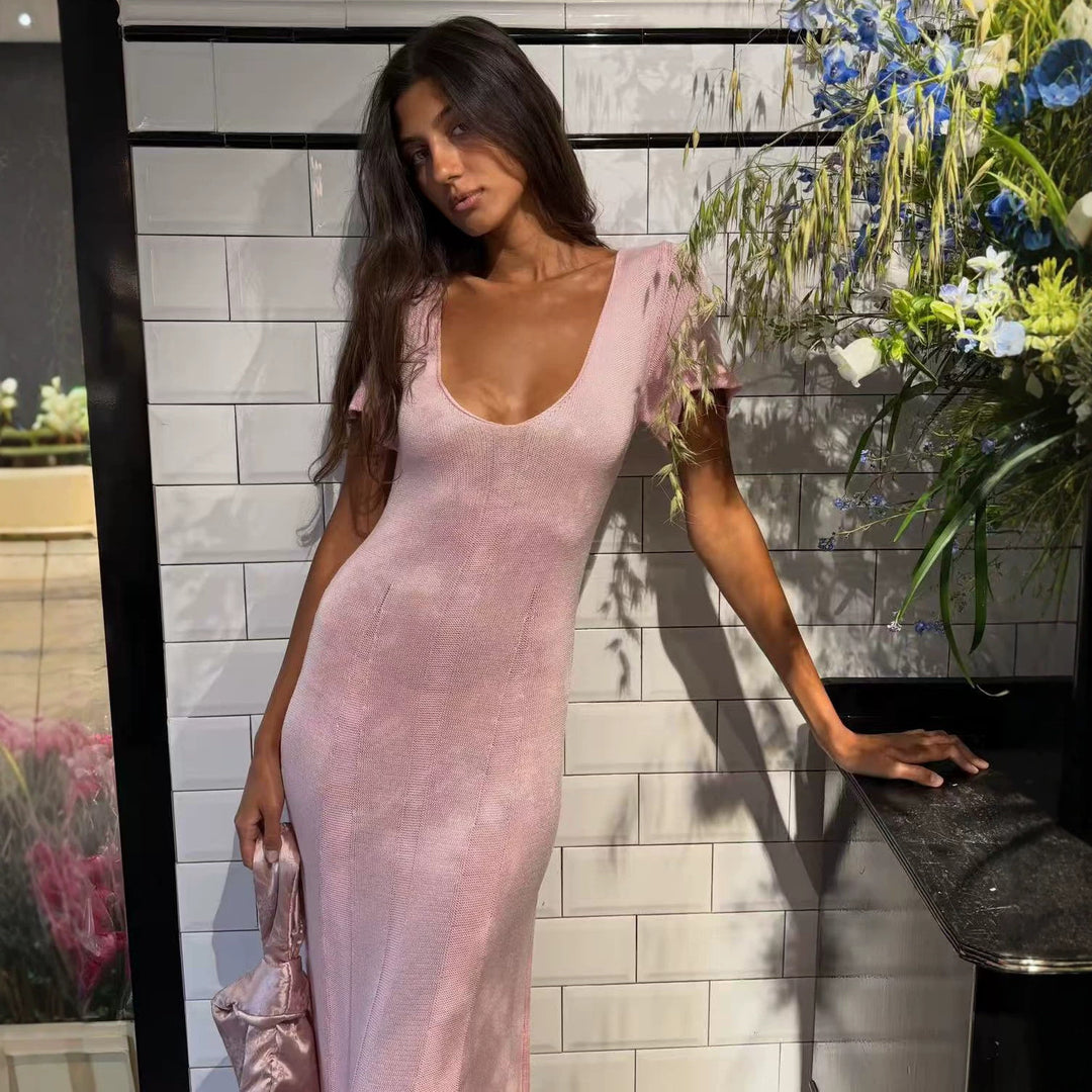 Damen elegantes figurbetontes Maxikleid mit V-Ausschnitt R&B