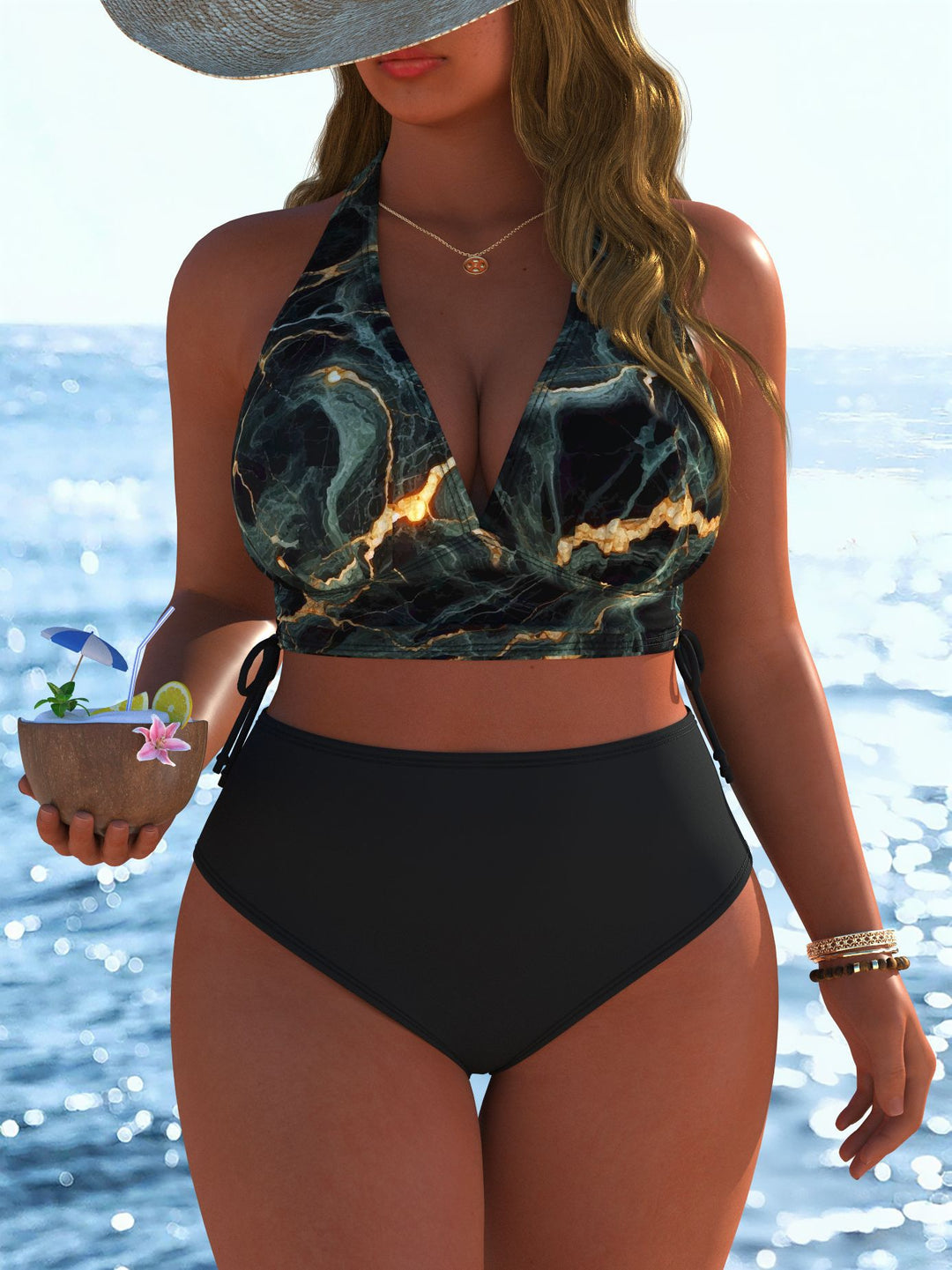 Damen Bikini-Set mit modernem Wickeloberteil und hoch tailliertem Höschen R&B