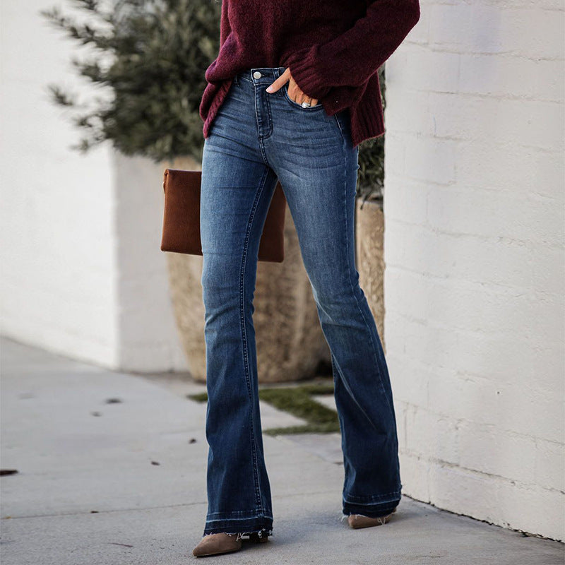 Damen Flared Jeans mit frayed Saum und hohem Bund R&B