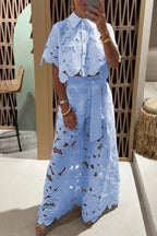 Damen Set im modernen Blumendesign mit cropped Bluse und Maxi-Rock R&B
