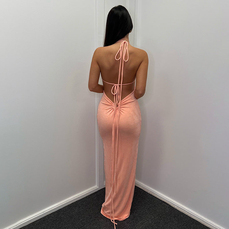 Damen Elegantes Maxikleid mit verstellbaren Spaghetti-Trägern und raffiniertem Kordelzug R&B