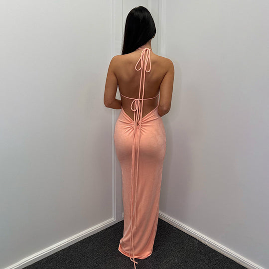 Damen Elegantes Maxikleid mit verstellbaren Spaghetti-Trägern und raffiniertem Kordelzug R&B