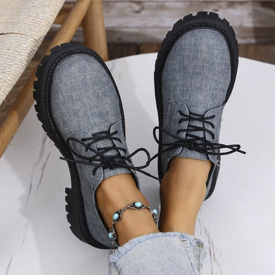Damen Schnürschuhe mit robustem Profil und urbanem Denim-Look R&B