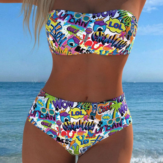 Damen Bikini-Set mit modernem Wickeldesign und lebhaftem Muster R&B