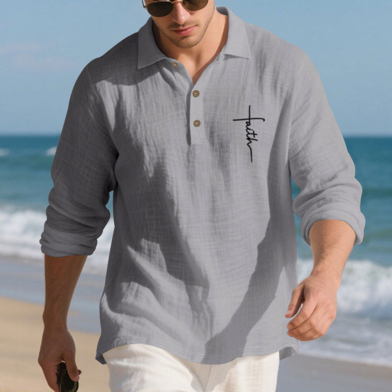 Herren Langarm-Polohemd mit strukturiertem GewR&Be und modischer Knopfleiste R&B