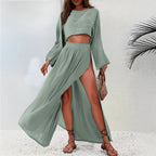 Damen Elegantes und luftiges Maxikleid mit schwingendem Saum und tiefem Schlitz R&B