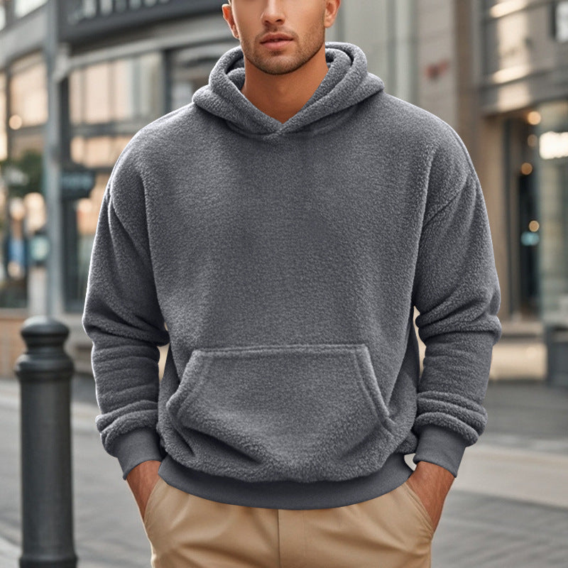 Herren Hoodie aus kuscheligem Teddy-Fleece mit Kängurutasche und breiten Bündchen R&B
