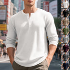 Herren nan thermoregulierendes Waffel-Thermalshirt mit Kurzknopfleiste und gerundetem Saum R&B
