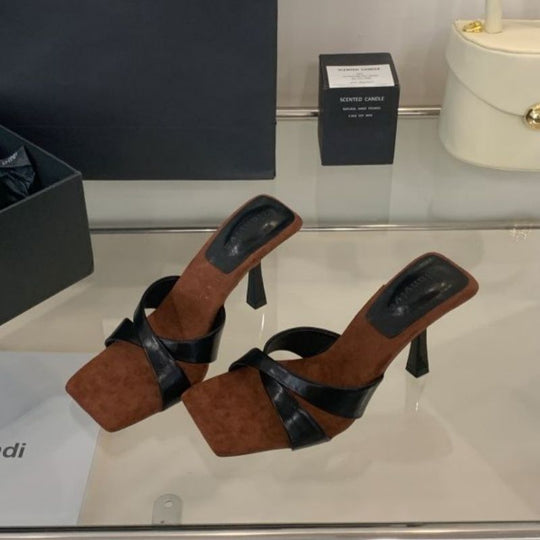 Damen Mules mit modischen Riemen und elegantem Blockabsatz R&B