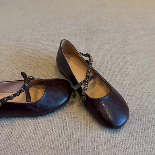 Damen Elegante Ballerina-Schuhe mit dekorativen Knopfdetails R&B