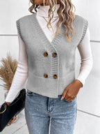 Damen Strickweste mit doppelter Knopfleiste und stylischem V-Ausschnitt R&B
